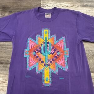 Vintage 90s Oneita Purple Men L Cactus Lizard Arizona Tribal Austin T-Shirt USA‎